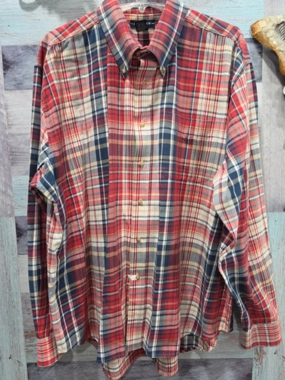 Ivy Crew Sz XXL Men's Red Navy Multi Plaid 100% Cotton Button Down Shirt